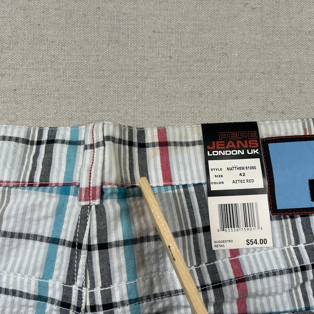 Pepe Jeans London Shorts Mens 42 Seersucker Plaid Hip Hop Street Long Baggy